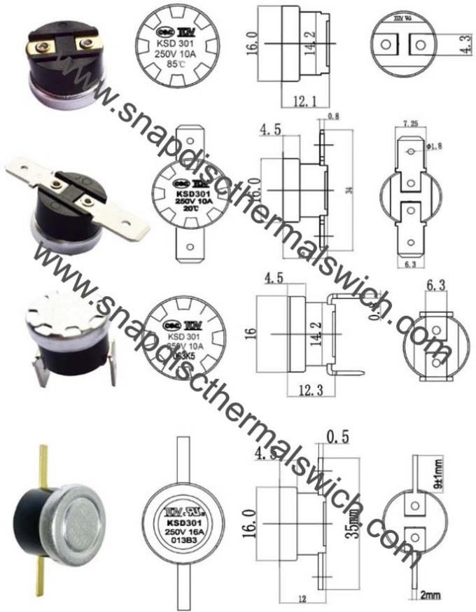 KSD301 Snap Action Temperature Switch For Toaster , Auto Reset Thermal